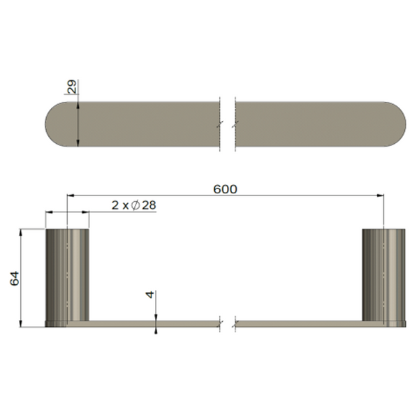 Meir Curvae Single Towel Rail 600Mm Brushed Nickel