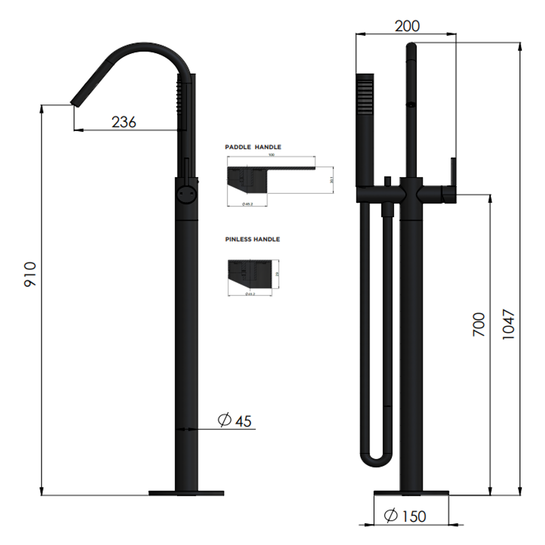 Meir Freestanding Round Bath Mixer With Hand Spray - Black