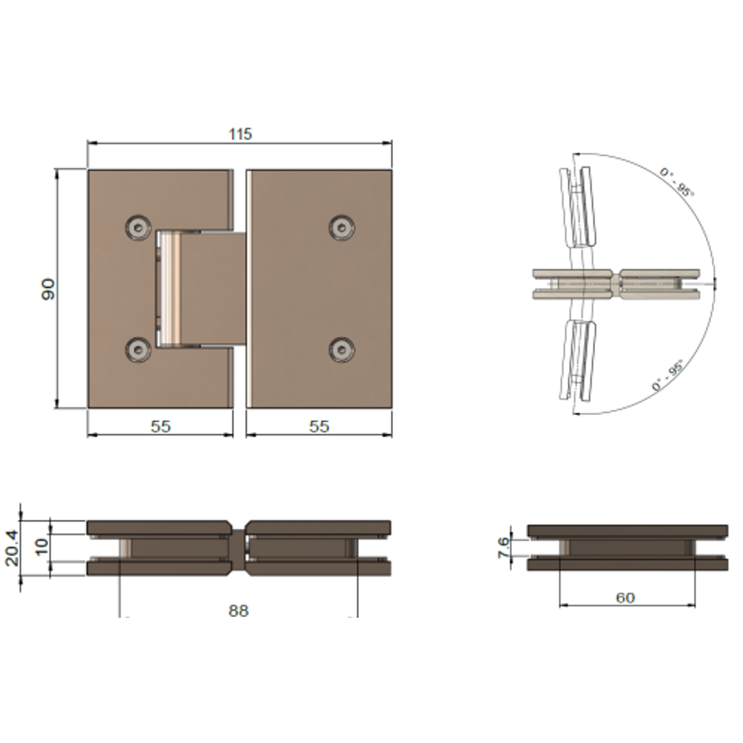 Meir Glass To Glass Shower Door Hinge Shadow