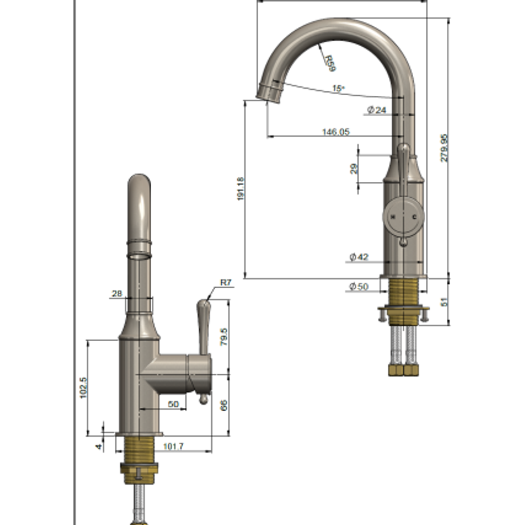 Meir Harrington Basin Mixer Brushed Nickel