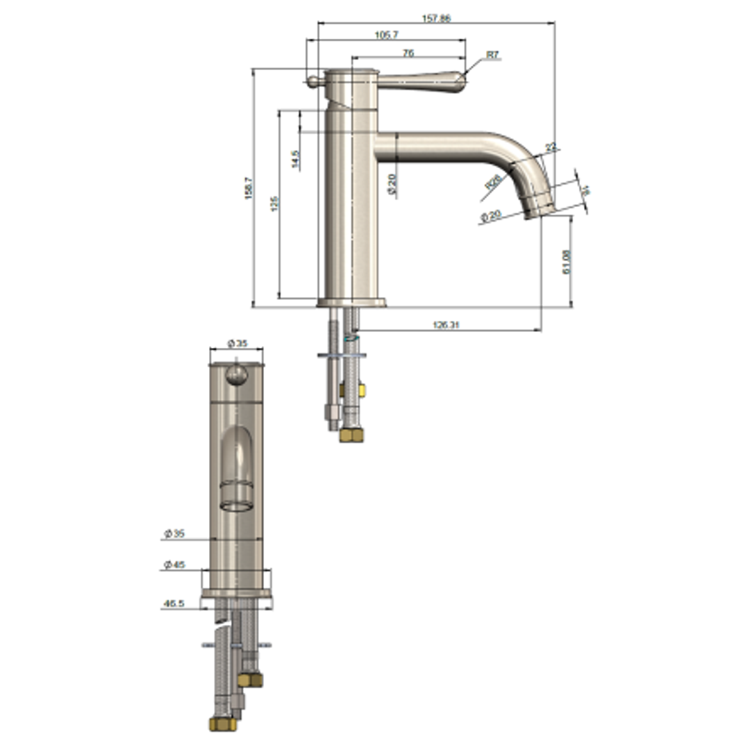 Meir Harrington Short Basin Mixer Brushed Nickel
