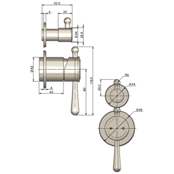 Meir Harrington Shower Divertor Mixer Finished Parts Brushed Nickel