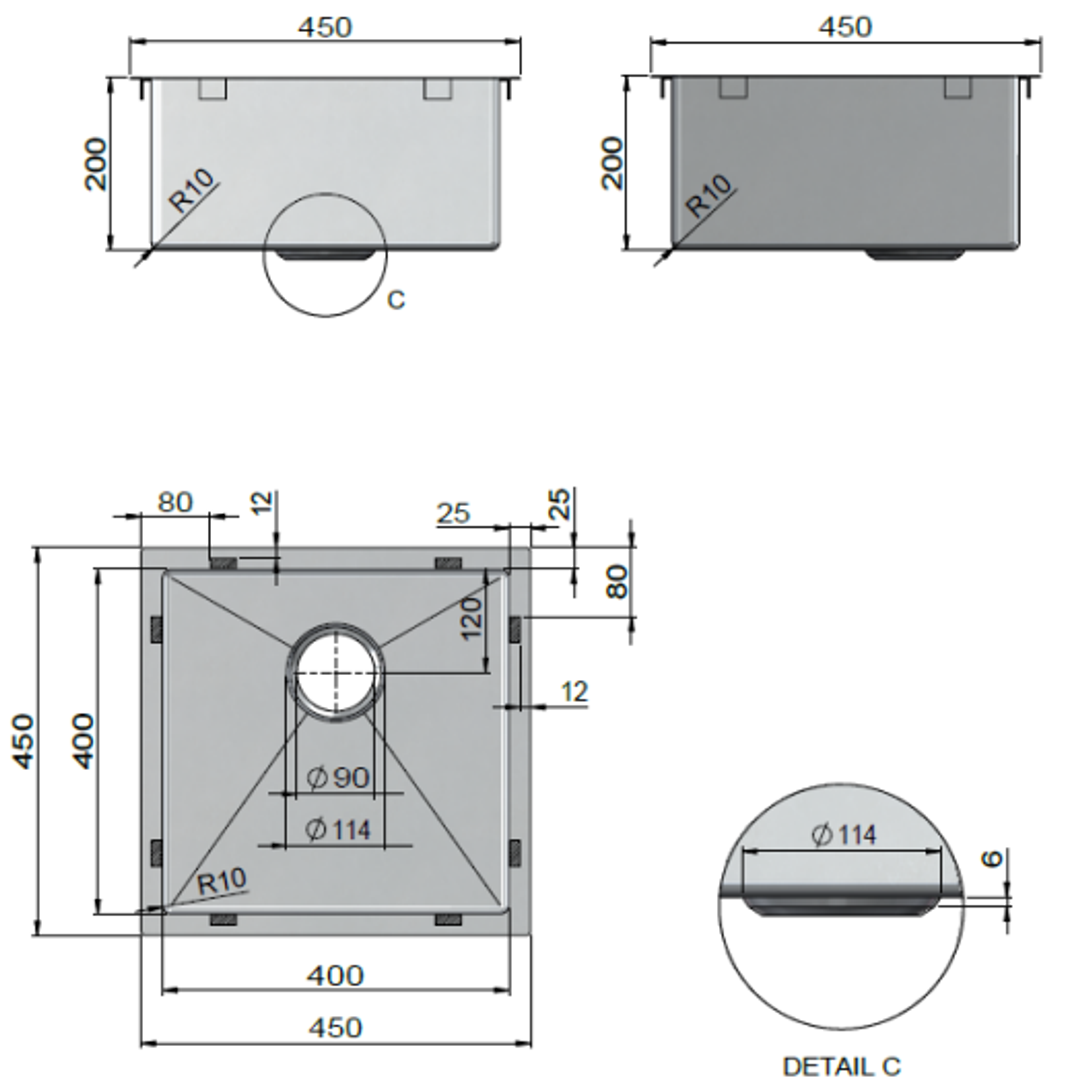 Meir Kitchen Sink Single Bowl 450 X 450 Shadow