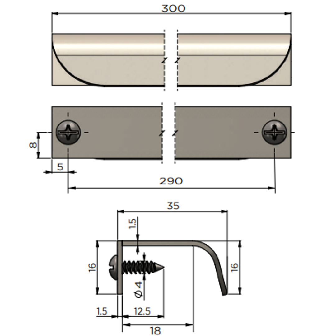 Meir Oppen Edge Pull 300Mm Cabinet Handle Brushed Nickel