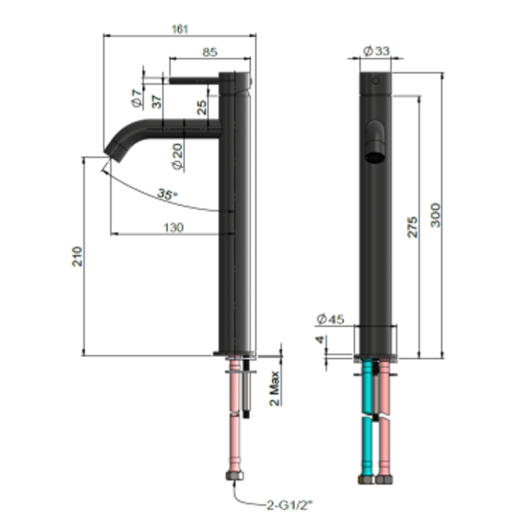 Meir Piccola Tall Basin Mixer Tap With 130Mm Spout Shadow