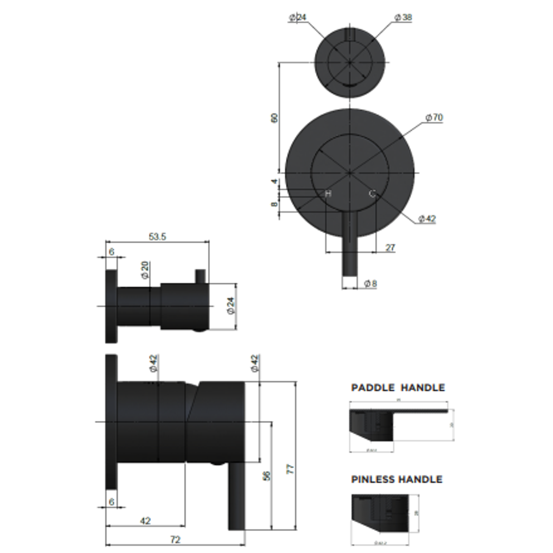 Meir Round Diverter Mixer Paddle Handle Finish Kit Shadow