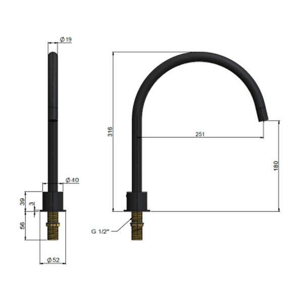 Meir Round High Rise Swivel Hob Spout Shadow