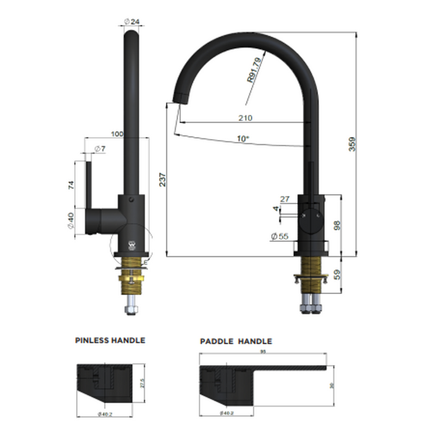 Meir Round Pinless Gooseneck Kitchen Mixer Tap Matte Black