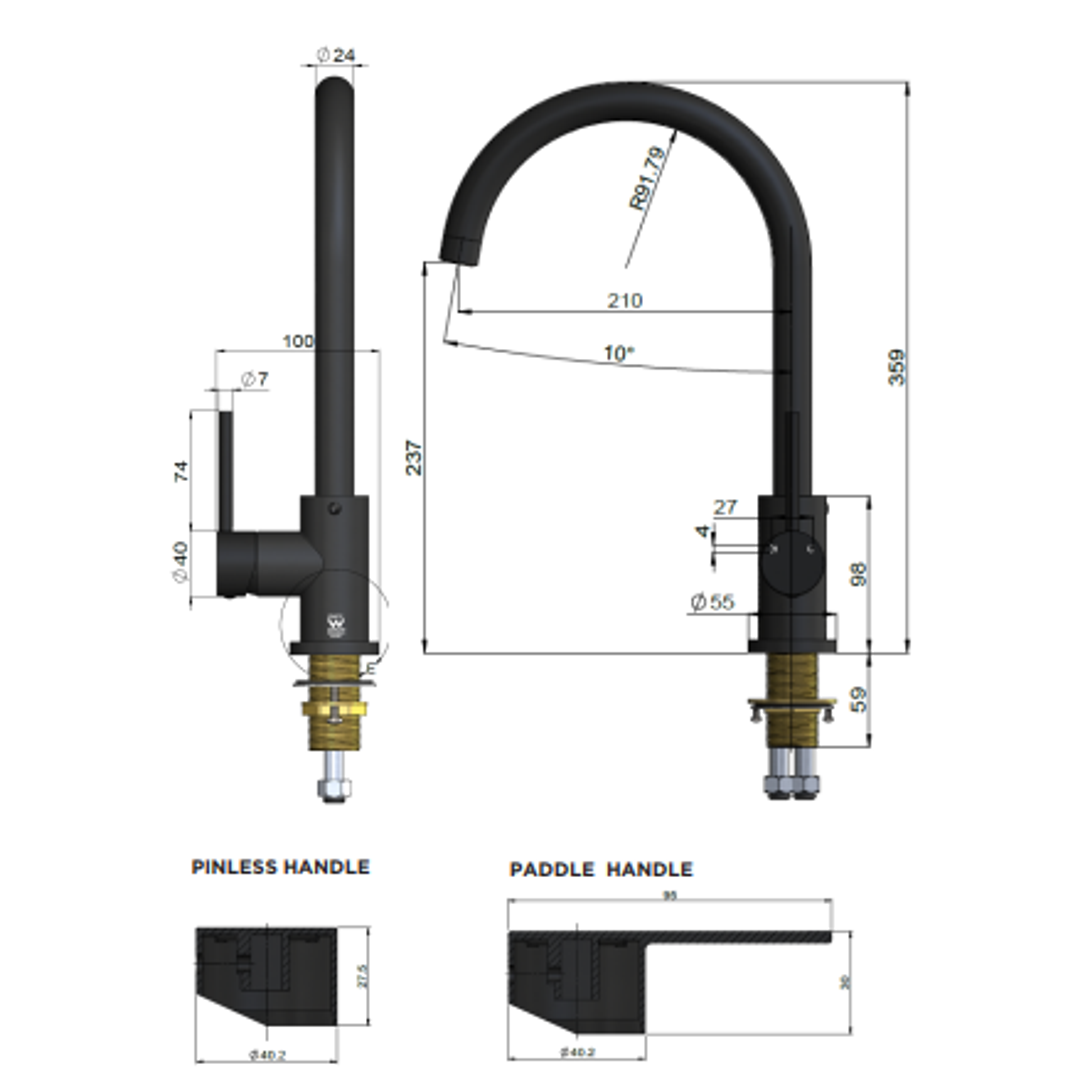 Meir Round Pinless Gooseneck Kitchen Mixer Tap Shadow