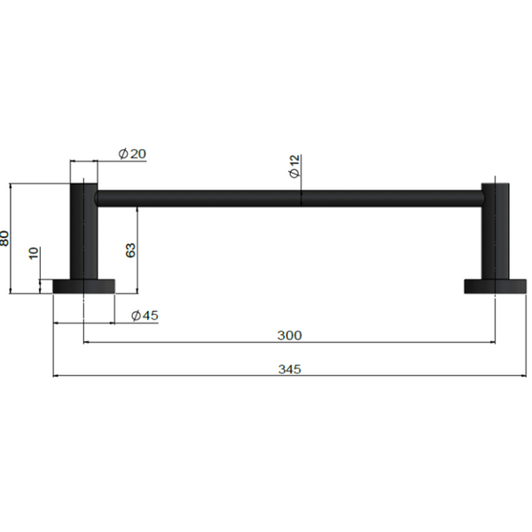 Meir Round Single Towel Rail 300Mm Matte Black