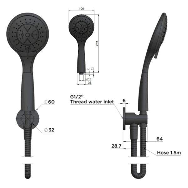Meir Round Three Function Hand Shower On Fixed Bracket Lustre Bronze