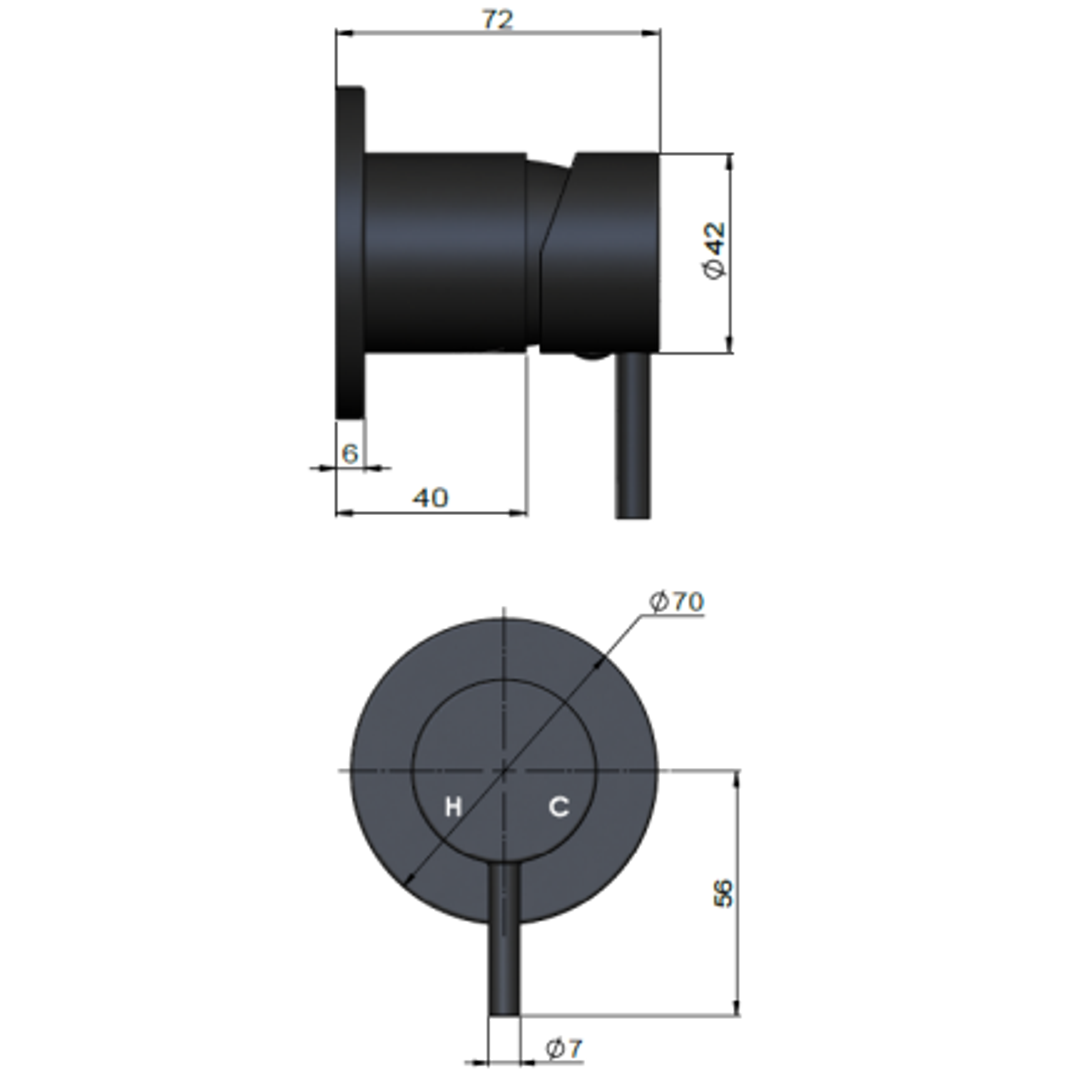 Meir Round Wall Mixer Short Pin Lever Finish Kit Shadow