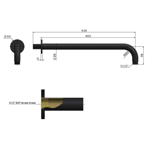 Meir Round Wall Shower Curved Arm 400Mm Tiger Bronze