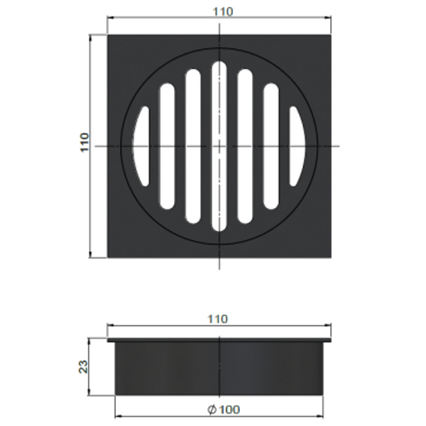 Meir Square Floor Grate Shower Drain 100Mm Outlet Polished Chrome