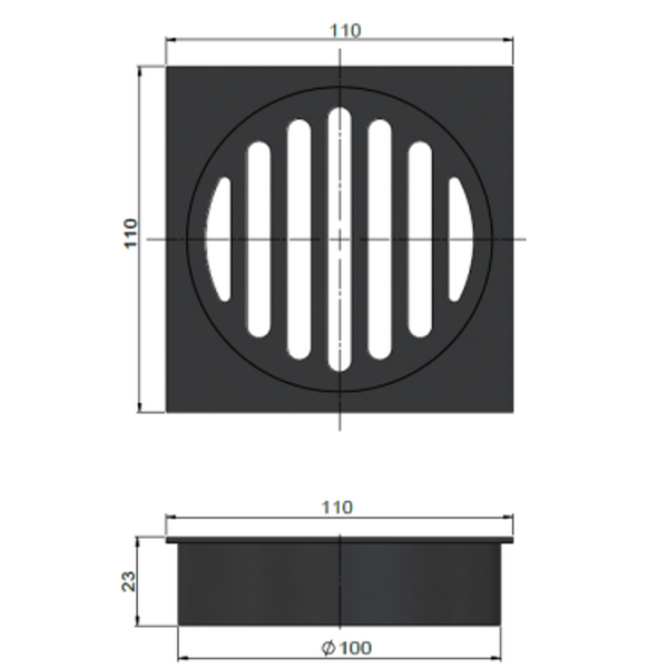 Meir Square Floor Grate Shower Drain 100mm Outlet Brushed Nickel Mp06-100-Pvdbn