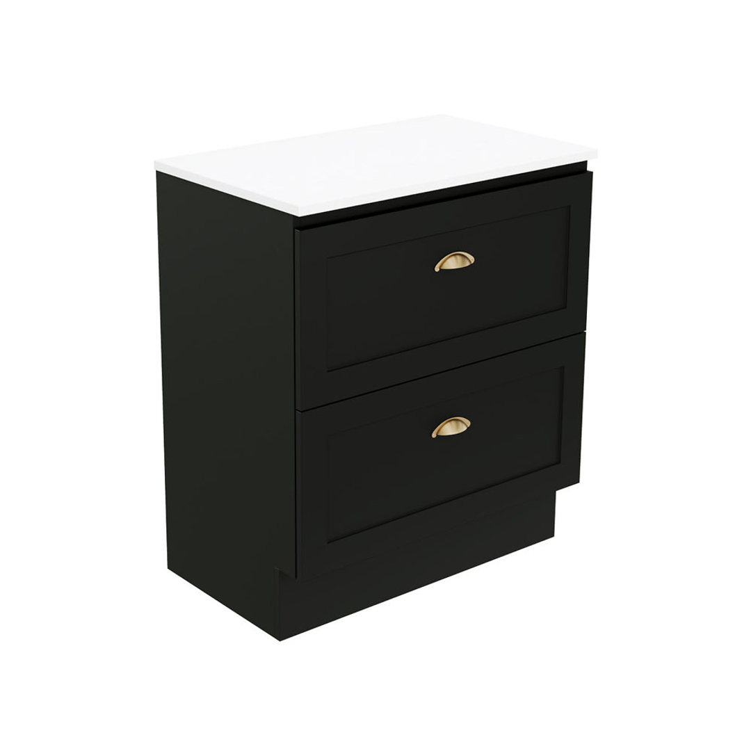 Fienza Newport 750 All Drawer Floor Standing Vanity Dolce Satin Black Top