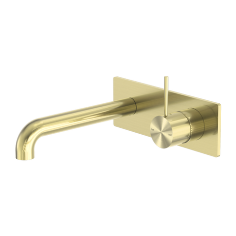 Nero Mecca Wall Basin Mixer Handle Up 185mm Spout Brushed Gold