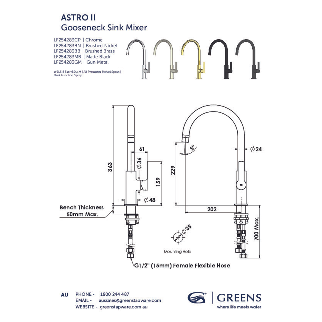 Greens Astro Ii Gooseneck Sink Mixer Pvd Brushed Bronze