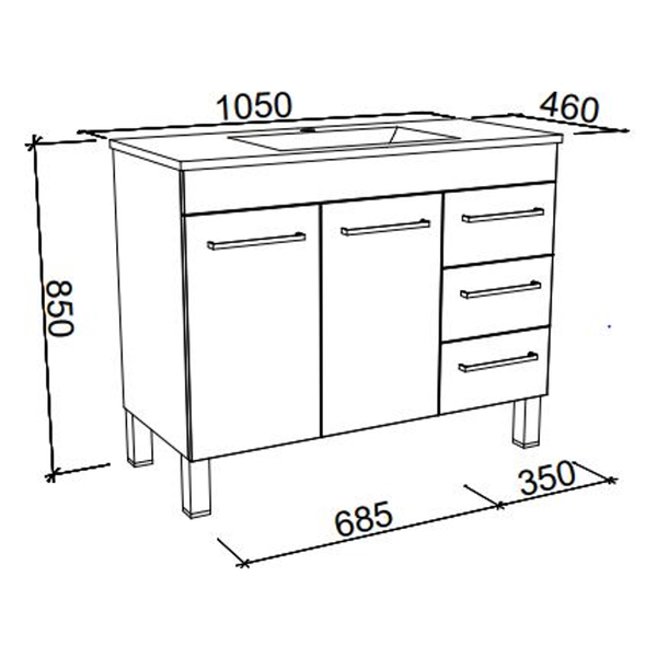 BARGO VANITY 1050MM REGAL ACRYLIC TOP  ON LEGS(TIMBERLN P#:B105RL)