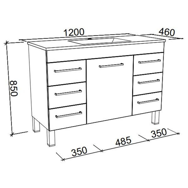 BARGO VANITY 1200MM ALPHA CERAMIC TOP  ON LEGS(TIMBERLN P#:B12AL)