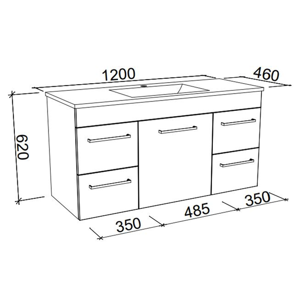 BARGO VANITY 1200MM GRAND ACRYLIC TOP  WALL HUNG(TIMBERLN P#:B12GW)