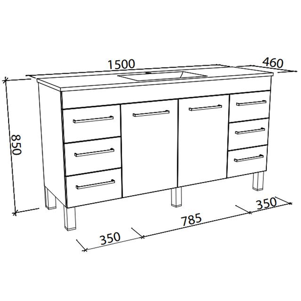BARGO VANITY 1500MM SINGLE BOWL HAVEN POLYMARBLE TOP  ON LEGS(TIMBERLN P#:B151HL)