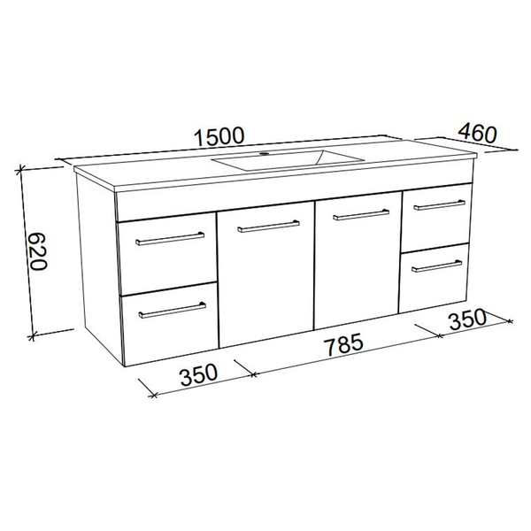 Timberline Bargo Wall Hung Vanity 1500mm Centre Bowl