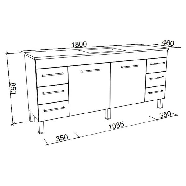BARGO VANITY 1800MM SINGLE BOWL GRAND ACRYLIC TOP  ON LEGS(TIMBERLN P#:B181GL)
