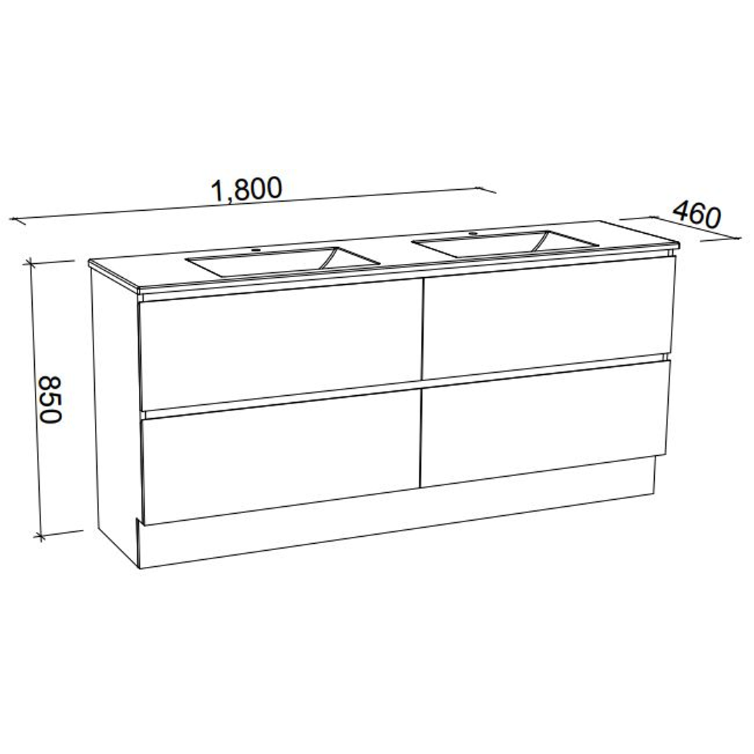NEVADA PLUS VANTY 1800 DBL BWL 20MM SILK TOP & CERAMC A/COUNTR BASN FLOO(TIMBERLN P#:NP182MF)
