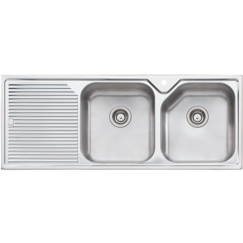 Oliveri Nu-Petite Double Bowl Topmount Sink L/H Drainer 1Th