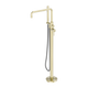 Nero Zen Stainless Steel Freestanding Bath Mixer With Outdoor Shower Hose Brushed Gold