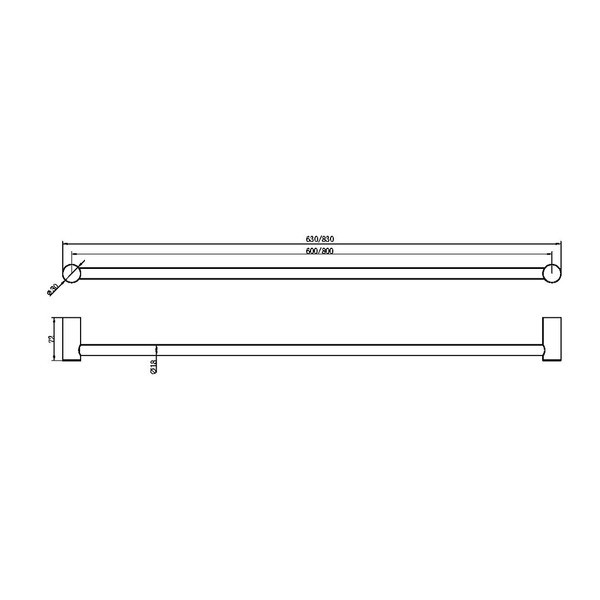 Nero Zen Stainless Steel Single Towel Rail 800Mm Brushed Nickel
