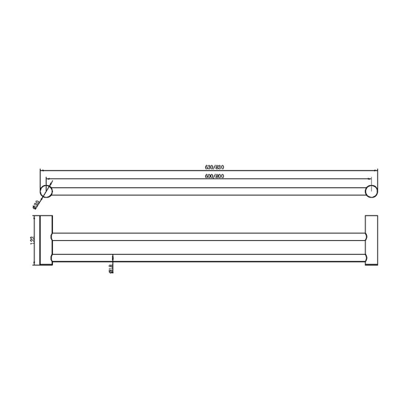 Nero Zen Stainless Steel Double Towel Rail 800Mm Brushed Nickel
