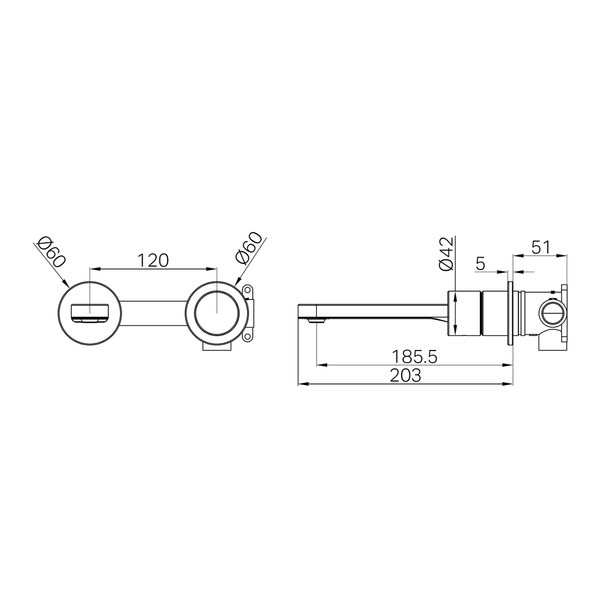 Nero Pure Ss316L Progressive Wall Basin/Bath Mixer Separate Back Plate Graphite
