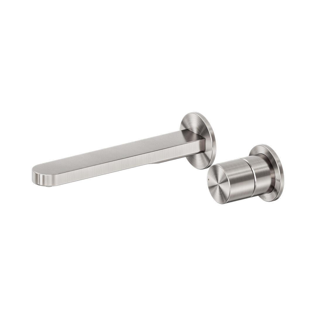 Nero Pure Ss316L Progressive Wall Basin/Bath Mixer Separate Back Plate Brushed Nickel