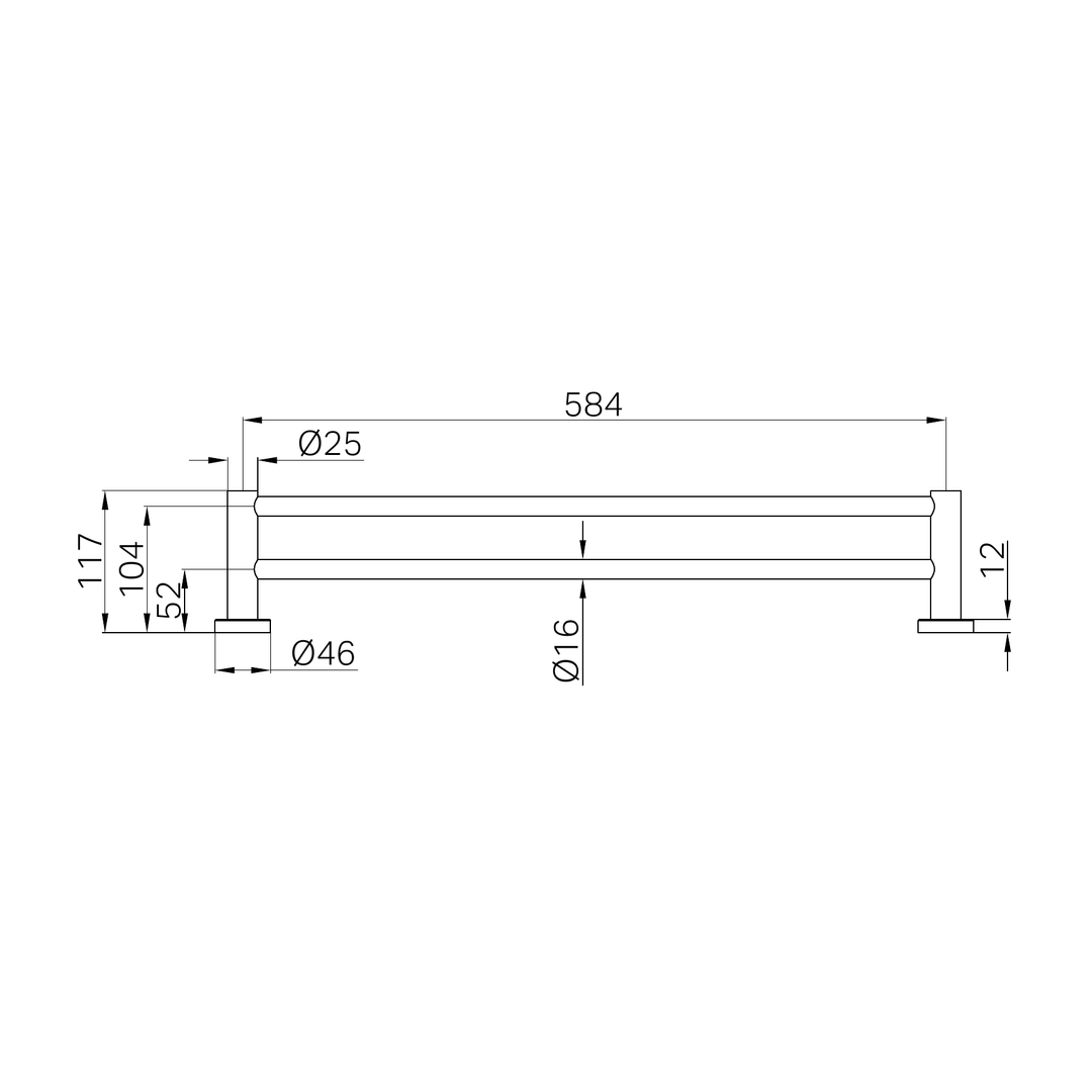 Nero Mecca Double Towel Rail 600Mm Brushed Nickel