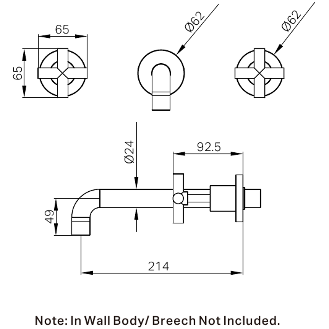 Nero X Plus Wall Basin Set 215Mm Brushed Nickel