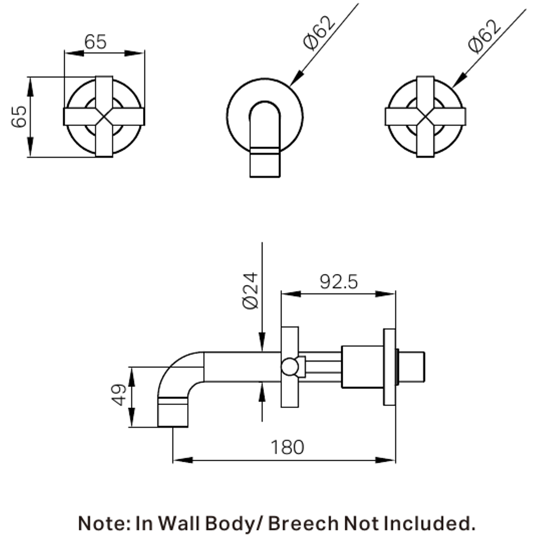 Nero X Plus Wall Basin Set 180Mm Brushed Nickel