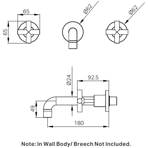 Nero X Plus Wall Basin Set 180Mm Brushed Nickel