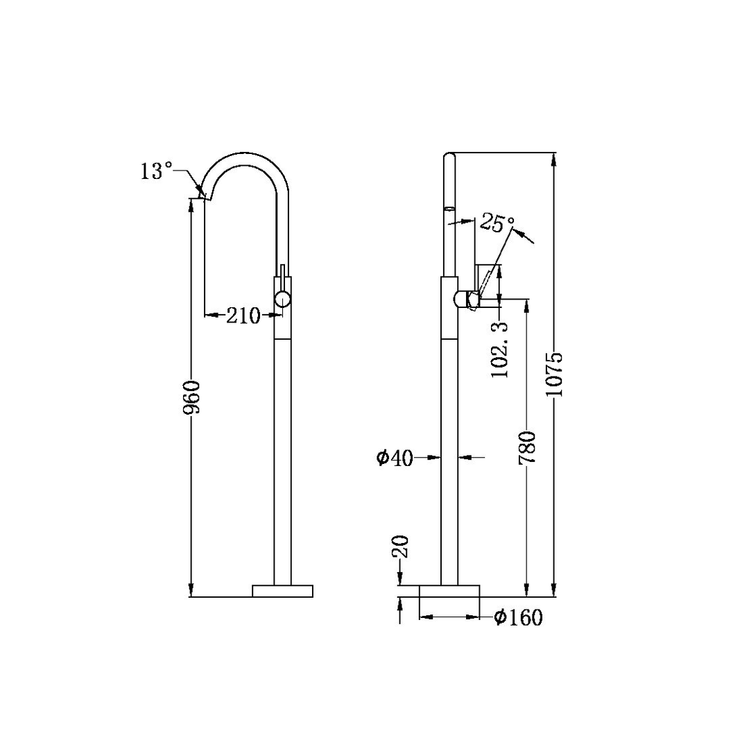 Nero Dolce Floormount Mixer - Chrome