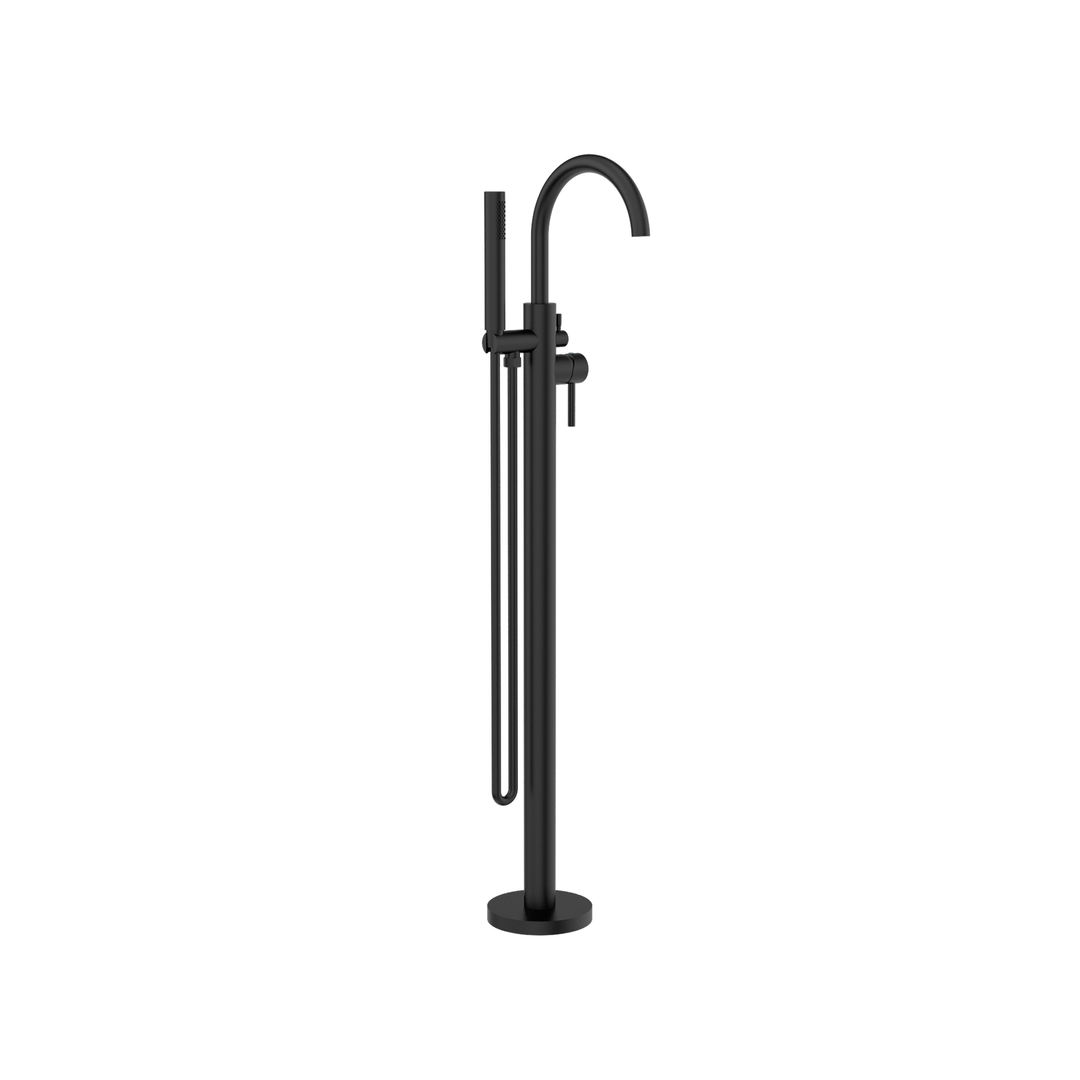 Nero Nova Round Floormount Mixer With Handshower - Matt Black