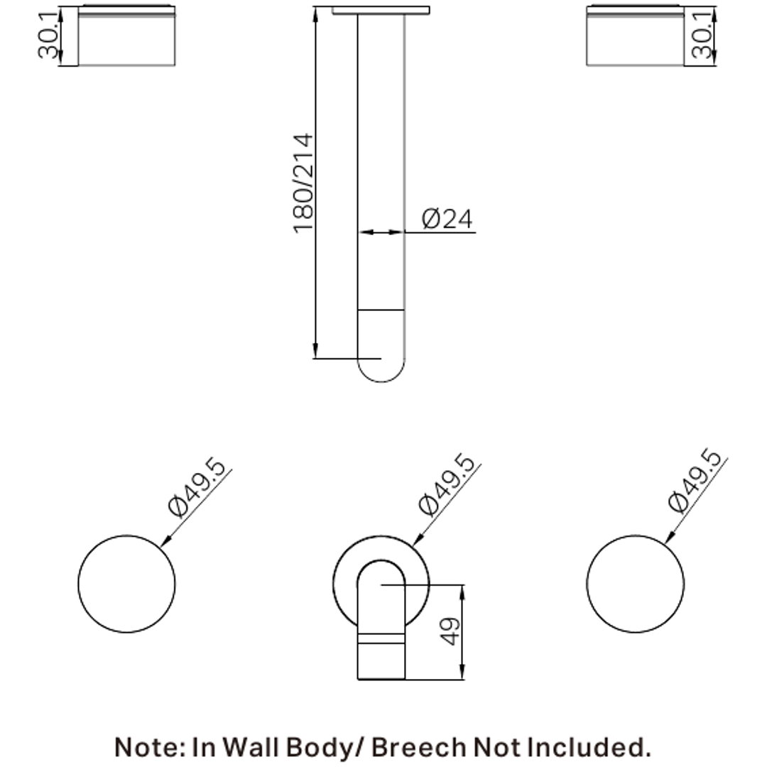 Nero Kara 3 Piece Wall Basin Set 180Mm Matt Black