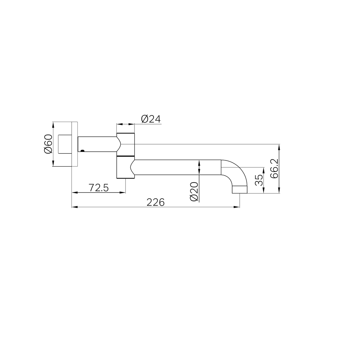 Nero Mecca Wall Mounted Swivel Basin/Bath Spout Only 225mm Gunmetal
