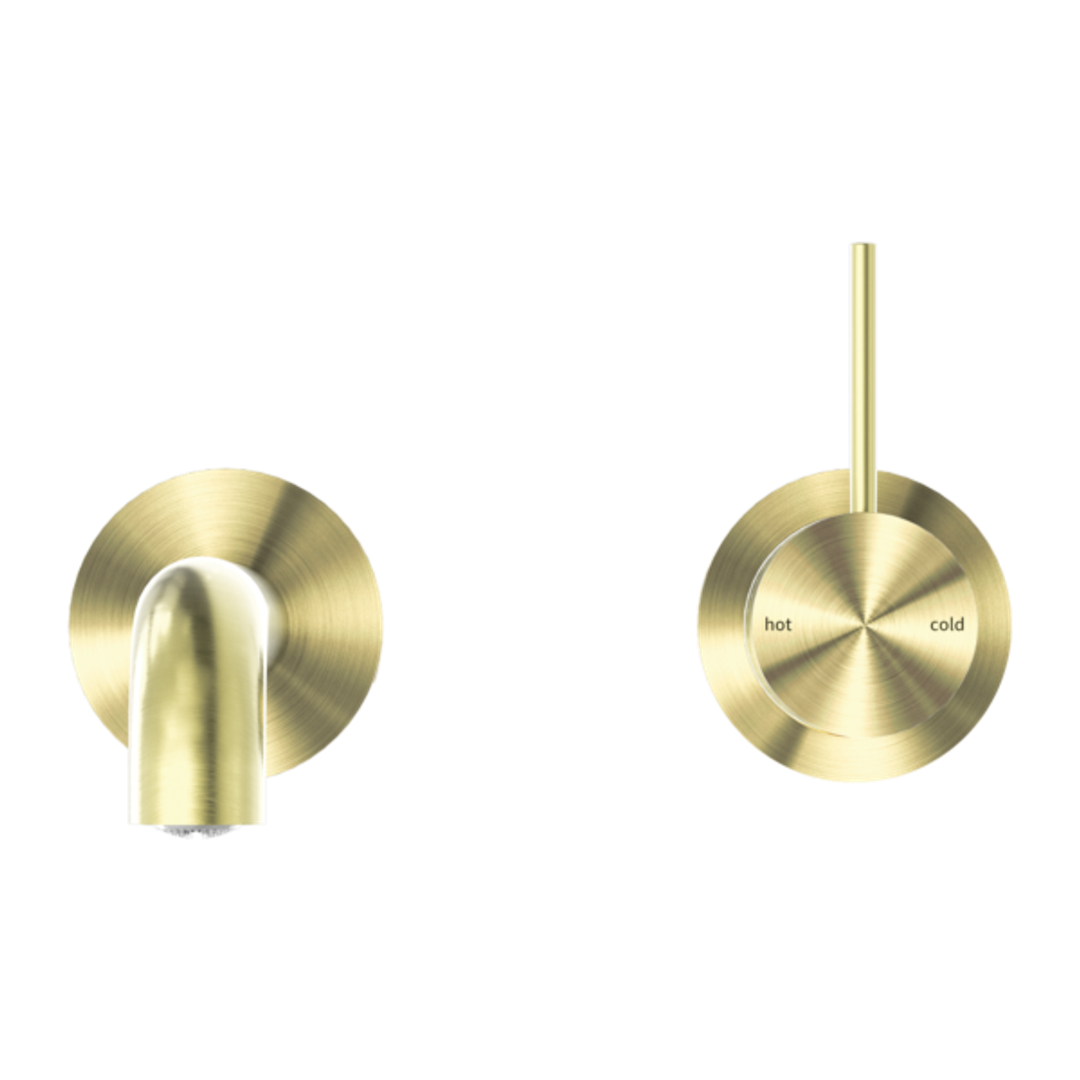 Nero Mecca Wall Basin Mixer Sep Bp Handle Up 180mm Spout Brushed Gold