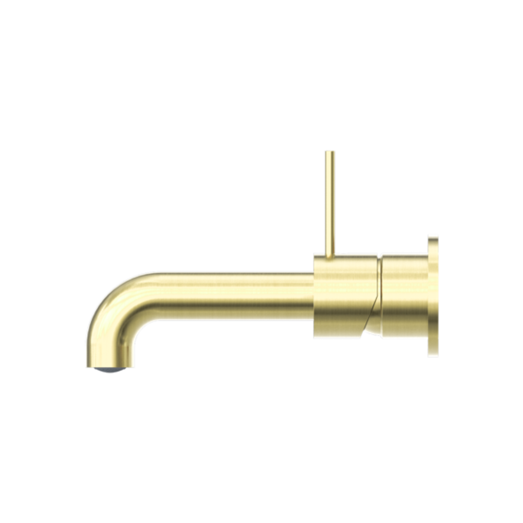 Nero Mecca Wall Basin Mixer Sep Bp Handle Up 160mm Spout Brushed Gold