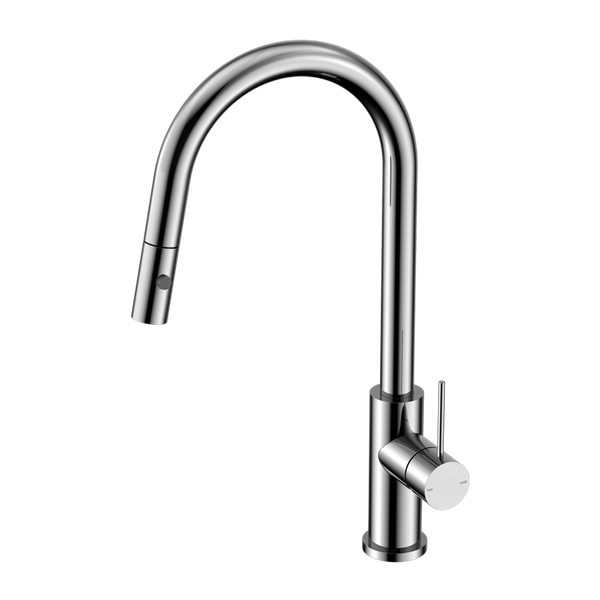 Nero Mecca Gooseneck Pull Out Sink Mixer With Vegie Spray Chrome