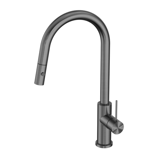 Nero Mecca Gooseneck Pull Out Sink Mixer With Vegie Spray Gun Metal
