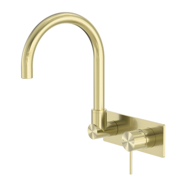 Nero Mecca Wall Basin Mixer Swivel Spout Brushed Gold