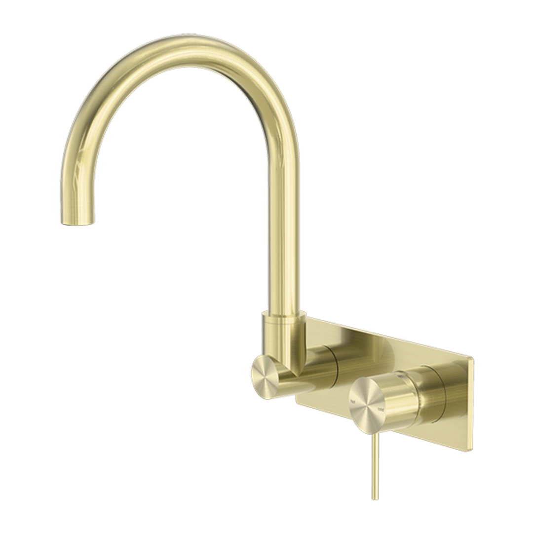 Nero Mecca Wall Basin Mixer Swivel Spout - Brushed Gold