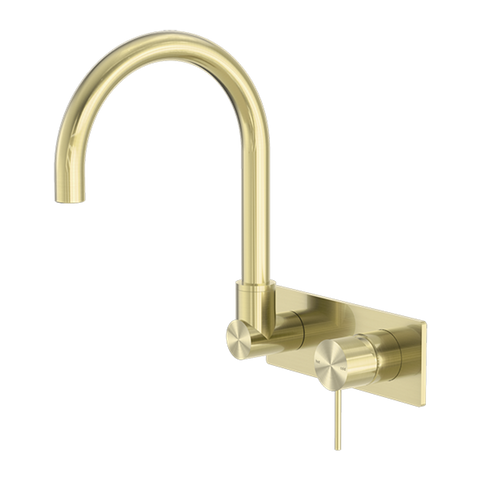 Nero Mecca Wall Basin Mixer Swivel Spout - Brushed Gold